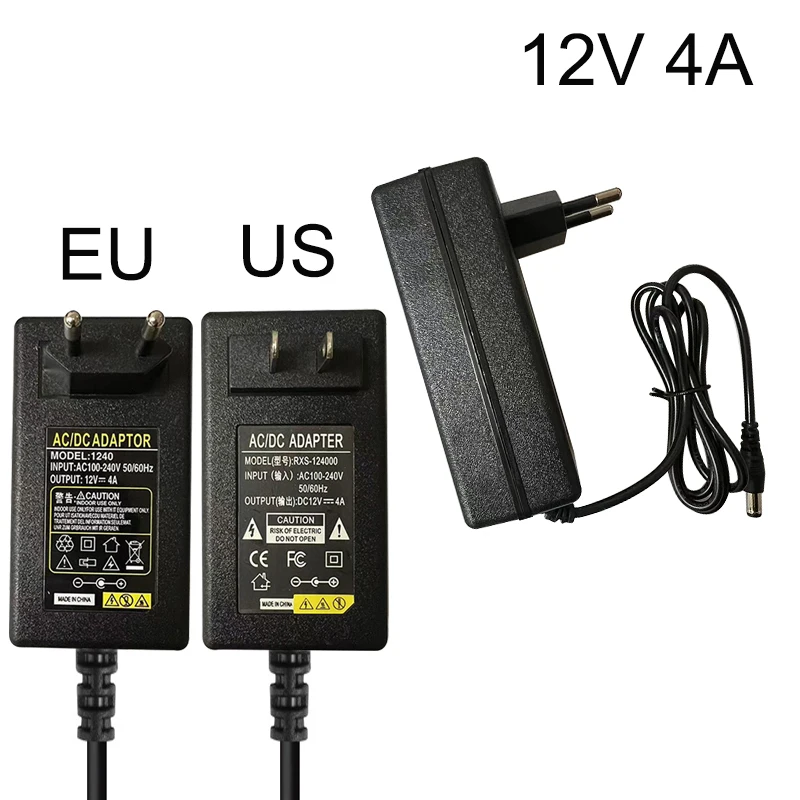 48W 12V Power Adapter With Charge Lamp 4A LED Lights Transformers Wall Charger EU US Plug For CCTV IP Camera LED Strip Light