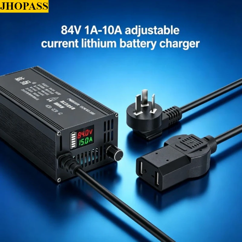 HD 84V 1A to 10A 20S Adjustable Current LCD 220V Li-ion LiFePO4 Lithium Charger with Forklift Truck Floor Scrubber UK EU AU Plug