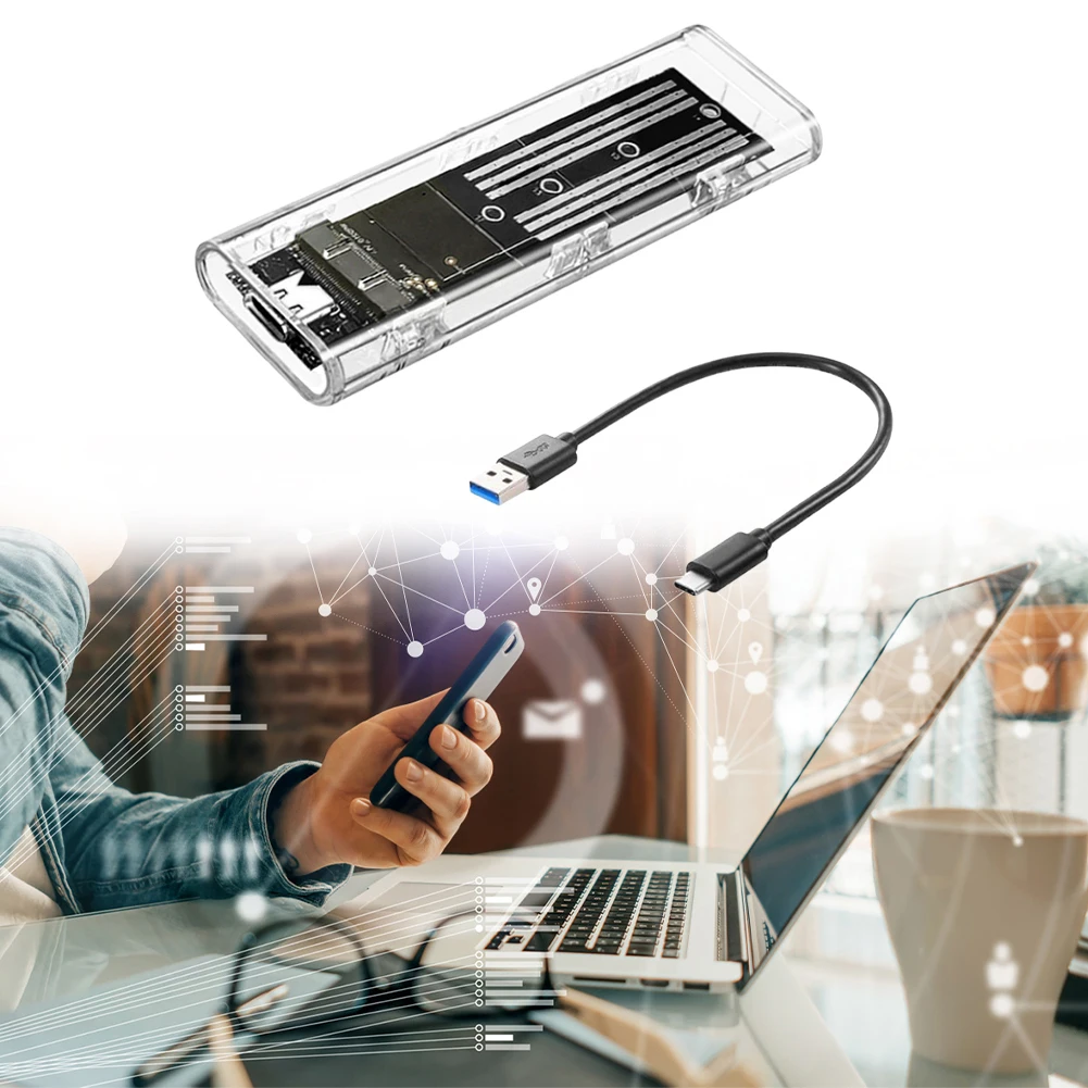 กล่องใส่ฮาร์ดดิสก์ M.2 NGFF SATA Type C USB 3.1 ความเร็ว 10Gbps แบบใส สำหรับ SSD ภายนอก รองรับขนาด 2230 2242 2260 2280