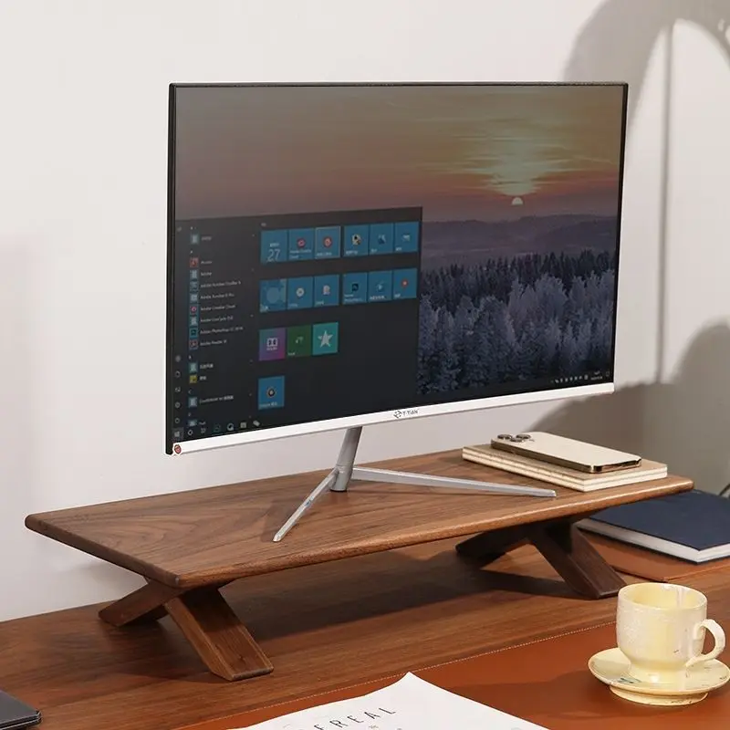 Wooden Monitor Stand Riser Ergonomic Height Computer Desk Stand Computer Desktop Storage Organizer Heavy Load Capacity Bracket