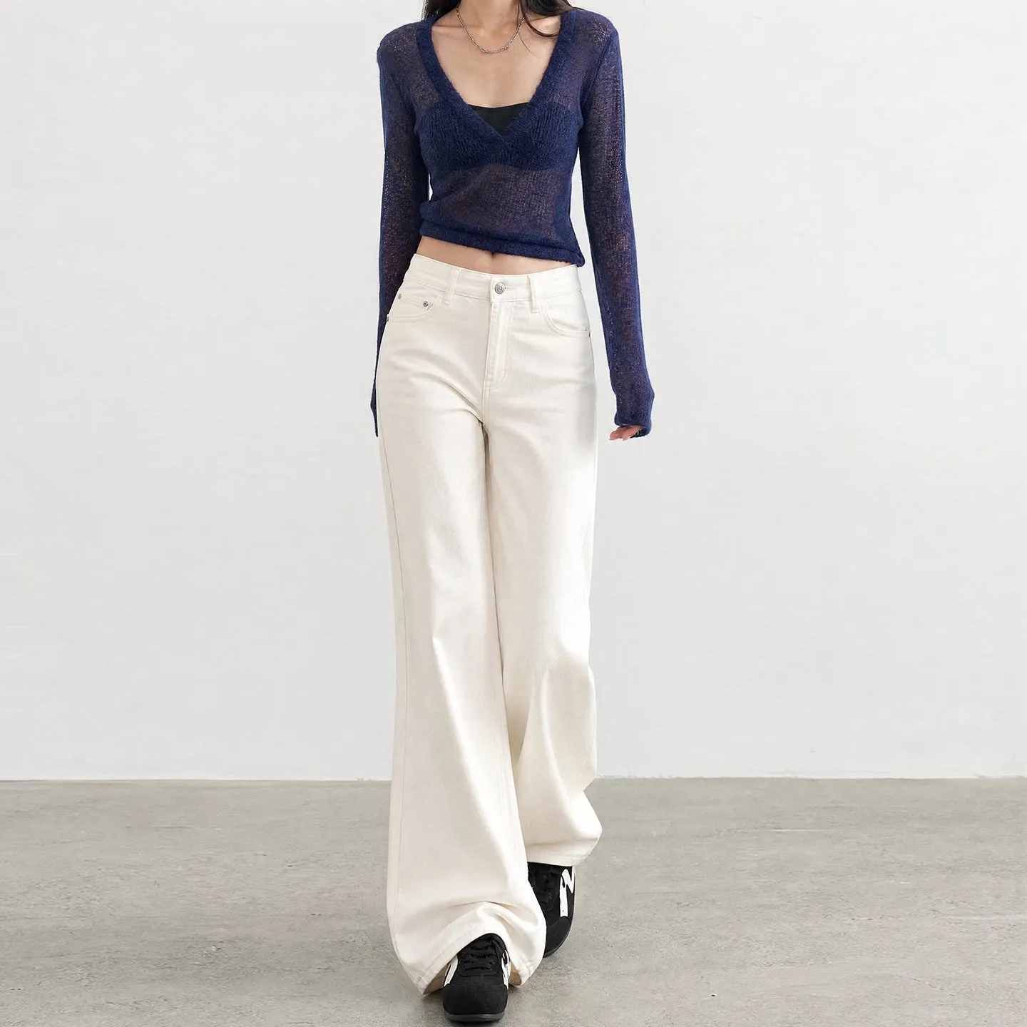 White Loose High Waist Bell Bottom Jeans Women's 2026 New Autumn Small Size Slimming Versatile  Hoof Jeans