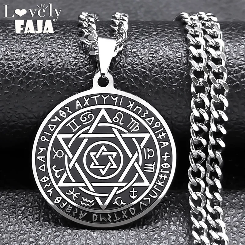 

Astrolabe 12 Constellation Sign Star of David Hexagram Necklace Women Men Stainless Steel Silver Color Necklaces Jewelry N7971