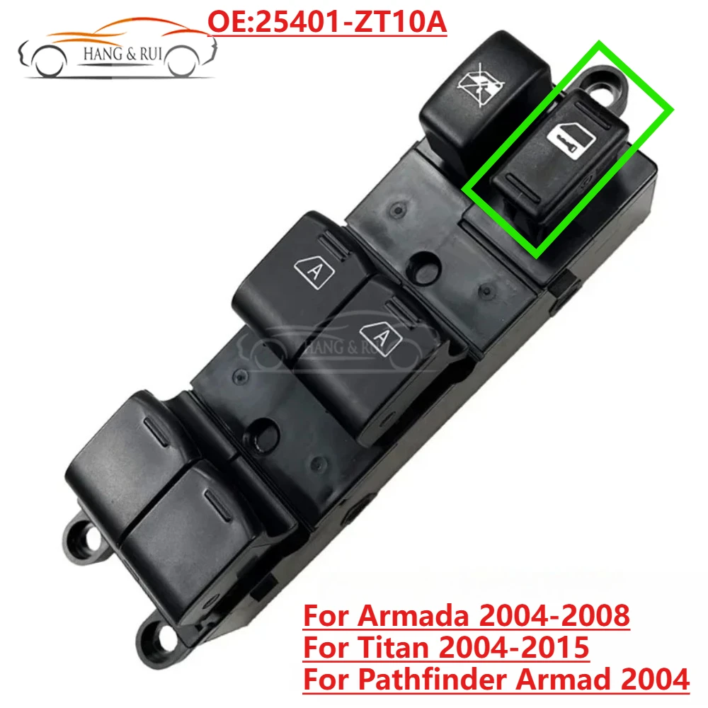 Interruptor de Control de Elevalunas Eléctrico para Automóvil 25401-ZT10A para Nissan Armada 2004-2008, para Titan 2004-2015, para Pathfinder Armada 2004