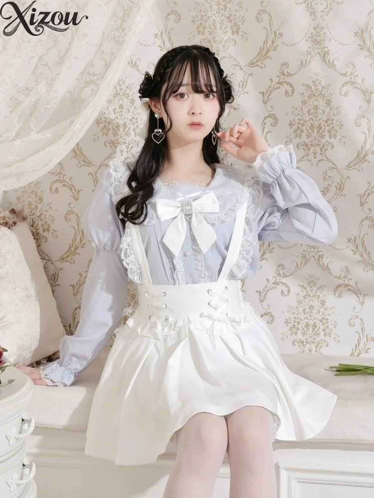 Women's Long Sleeve Top Mine Series Mass Production Elegant Blouses Splicing Bow Casual Lolita Shirt Spring Autumn Women Shirts
