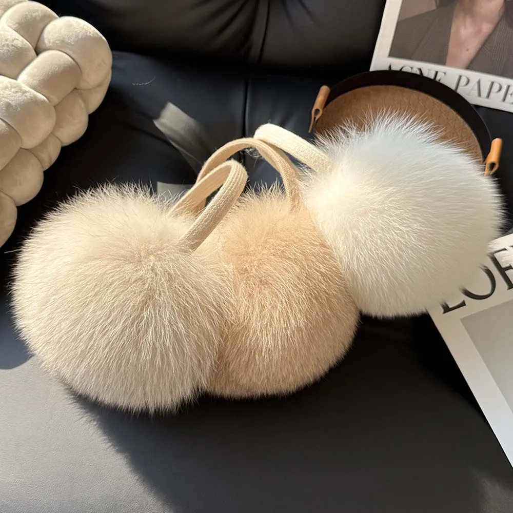 أغطية الأذن الدافئة النساء غطاء للأذنين فرو الثعلب الحقيقي النساء الشتاء سميكة الفراء الطبيعي رقيق غطاء للأذنين الإناث حماية الأذن غطاء للأذنين #5