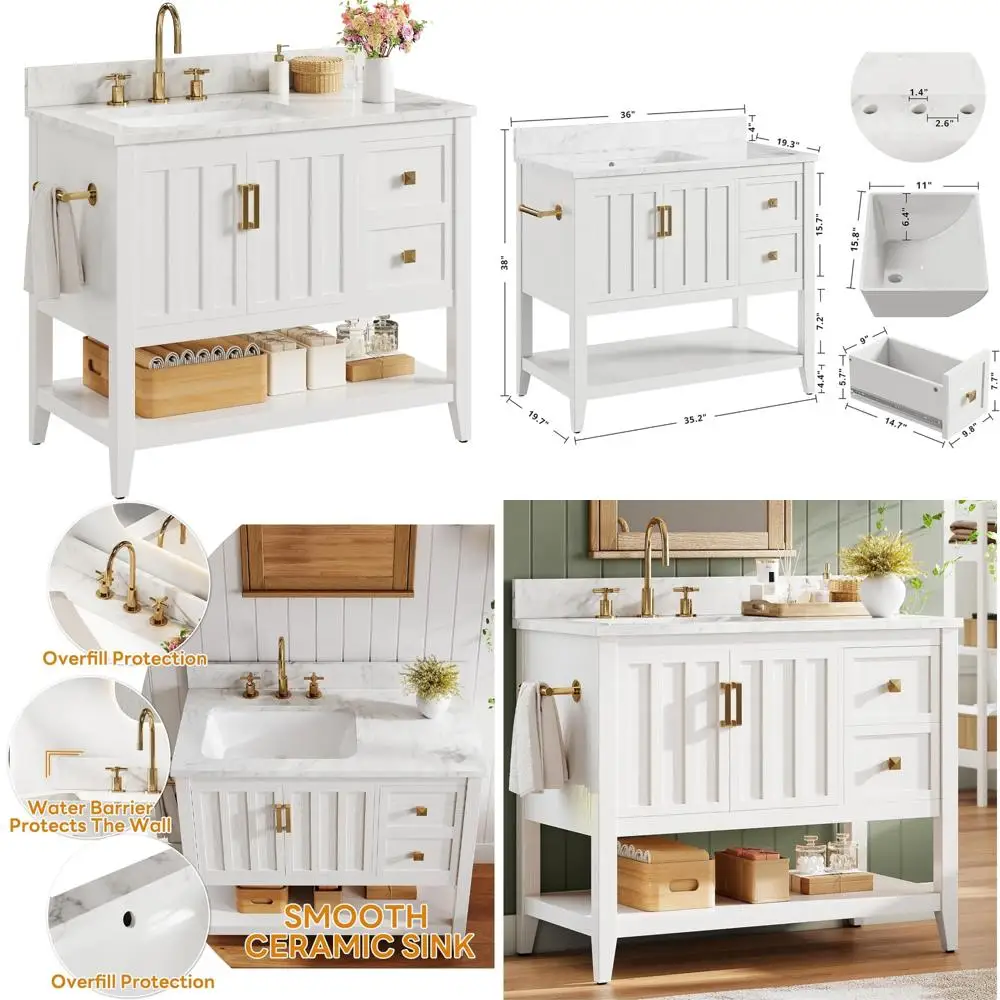 

36-inch farmhouse style bathroom vanity with sink and storage for guest and master baths