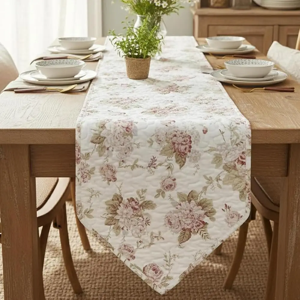 

Скатерть-дорожка DaDalogy Bedding Cottage Roses с цветочным узором - Прелестная хлопковая дорожка с цветами для пикника - Элегантный декор