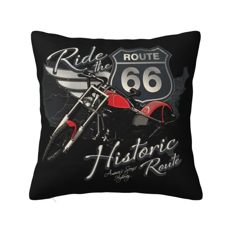 Motorcycle Ride The Historic Route 66 Cushion Cover 45*45 cm Polyester Throw Pillow Case Bedroom Decoration Sofa Pillowslip