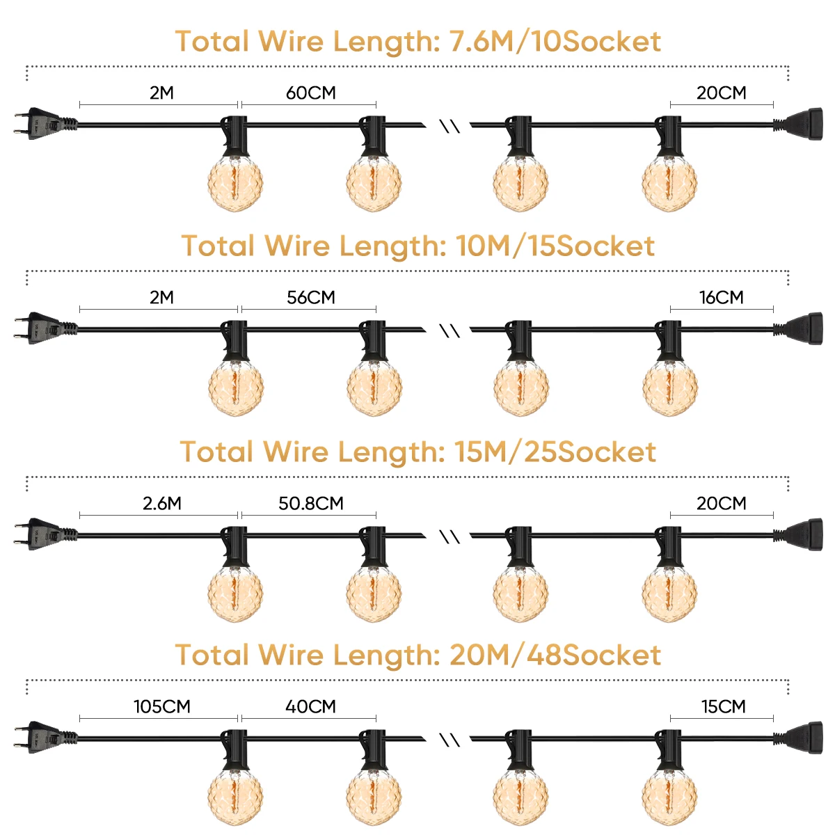 Imagem -04 - Impermeável Vintage Led String Lâmpada Luzes de Festa de Natal Decorações de Ano Novo Âmbar G40 ue E12 220v