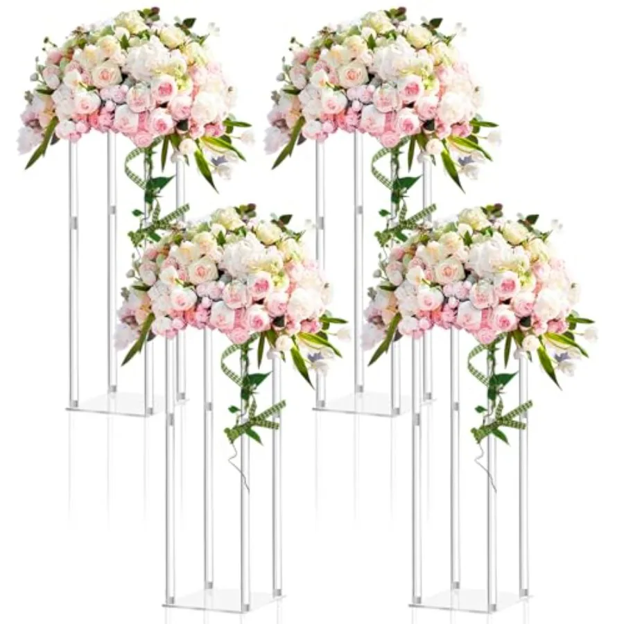 Pieces Tall Acrylic Vase Wedding Centerpieces Clear Flower Stand Column Geometric Floral Vase Elegant Display Holder for Birthd