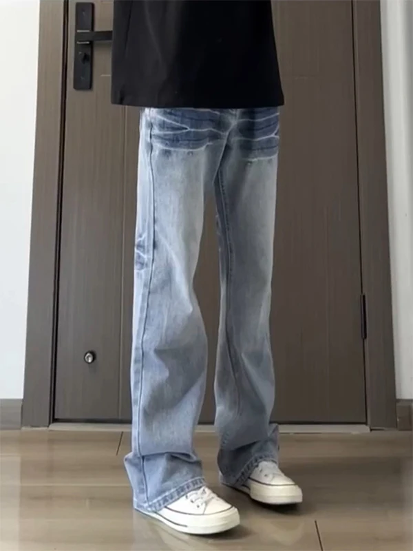 

Ice Blue Men's Summer Thin Straight Leg Jeans Flared Pants High Waist Slimming Long Casual Loose Fit American Vibe Denim Jeans