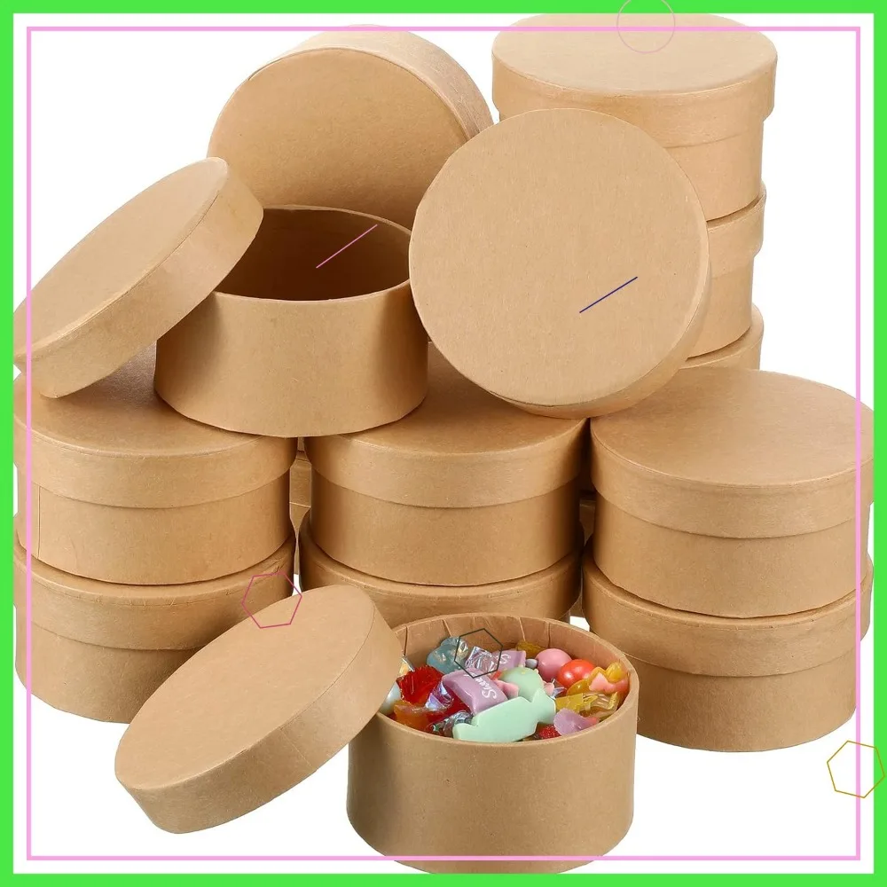 

24 Pcs Round Paper Mache Boxes with Lids, 3.9 Inch Nesting DIY Craft Storage for Jewelry Gifts Painting Decoration