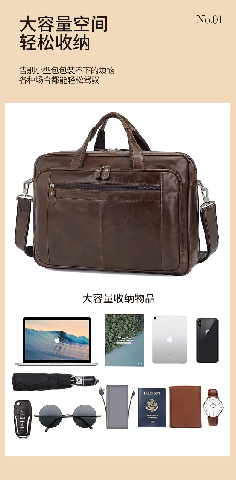 High Quality Genuine Leather Men Briefcase Business Bag Crazy Horse Leather Large 17'inch Laptop Bag Male Portfolio Office Case