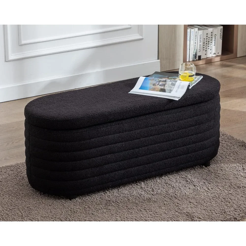 Storage Ottoman Bench Upholstered Fabric Storage Bench End of Bed Stool with Safety Hinge for Bedroom, Living Room