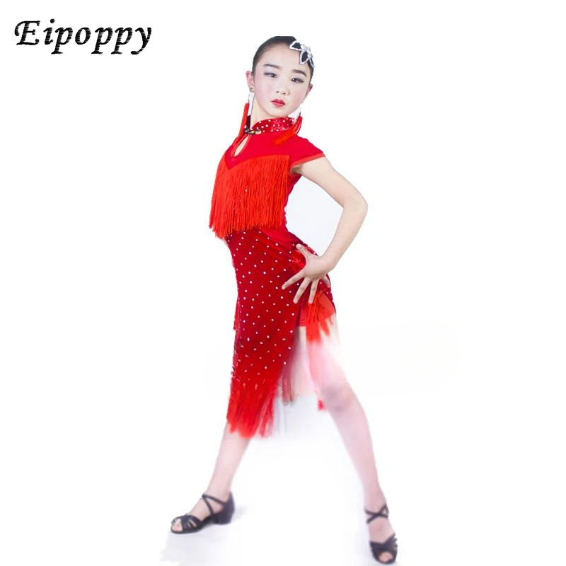 ملابس أداء الرقص اللاتيني للفتيات ، شرابة للأطفال ، طراز شيونغسام ، ملابس منافسة للكبار ، جديدة