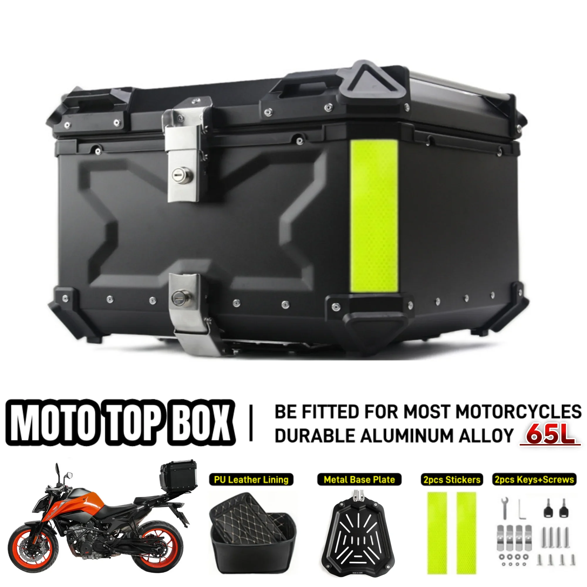 Boîte supérieure de moto universelle 45L/55L, boîte arrière en aluminium, coffre de moto, fixation rétractable et mécanisme d'attache de sécurité, boîte à outils étanche