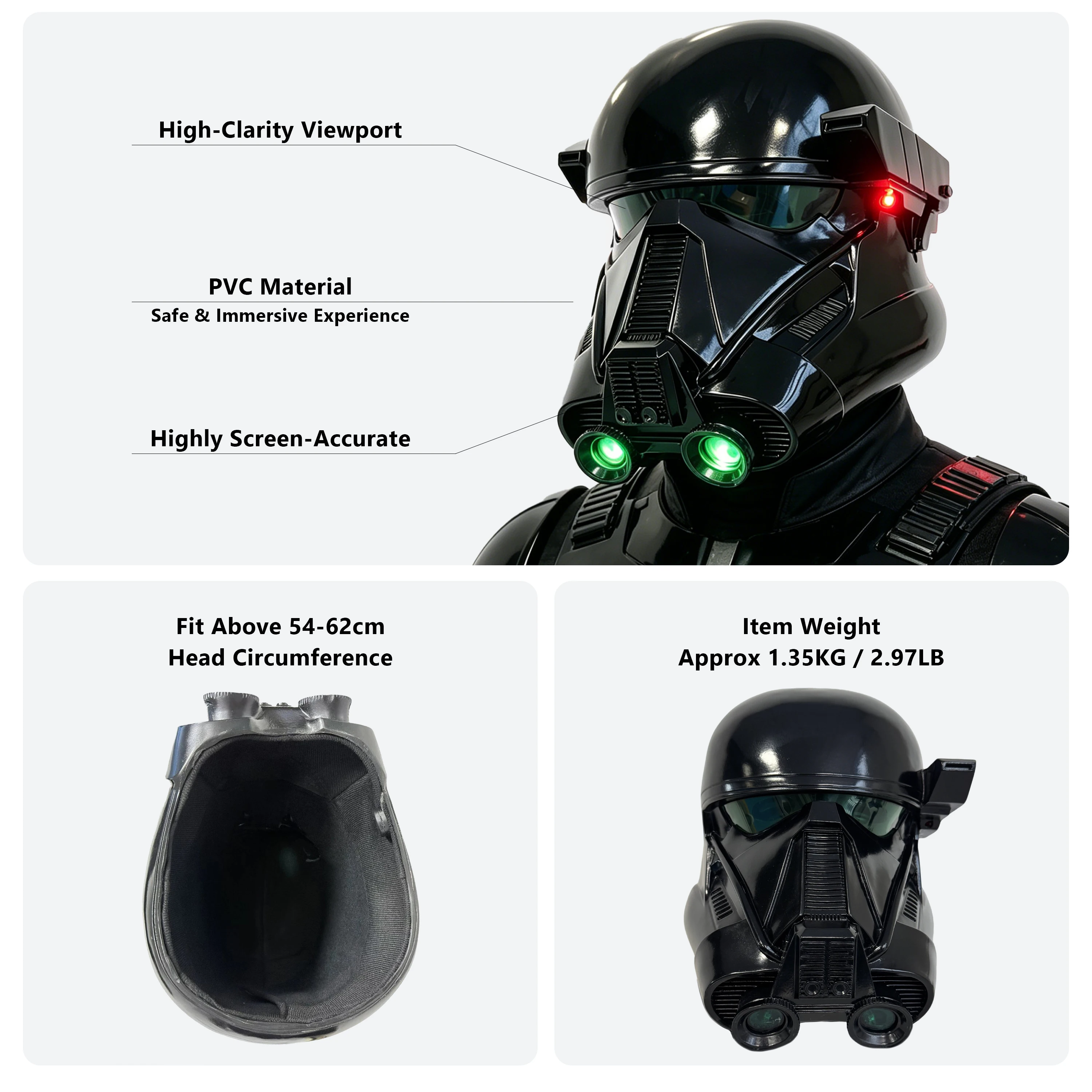 YDD Rogue One Imperial Death Trooper Full Face Helmet With LED Lighting Black Series Adult Cosplay Costume Prop Collectible Mask For Halloween Party