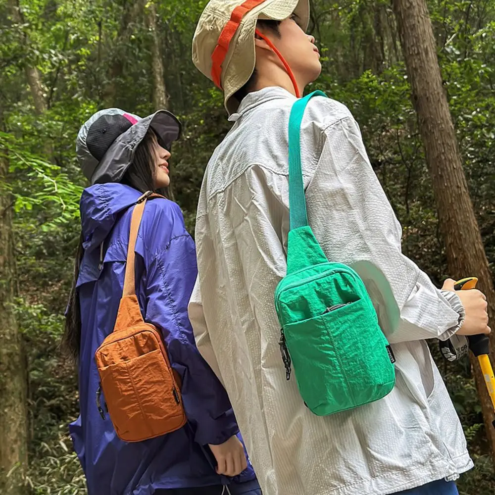 

Solid Color Nylon Shoulder Bag Lightweight Waterproof Sports Crossbody Bag Korean Style Multifunctional Outdoor Chest Bag
