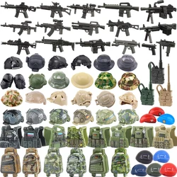 MOC Military Gun Weapon Building Blocks Soldier M16 M4 Rifle Submachine Gun US Printed Helmet Beret Vest Belt Tactical Hat Brick