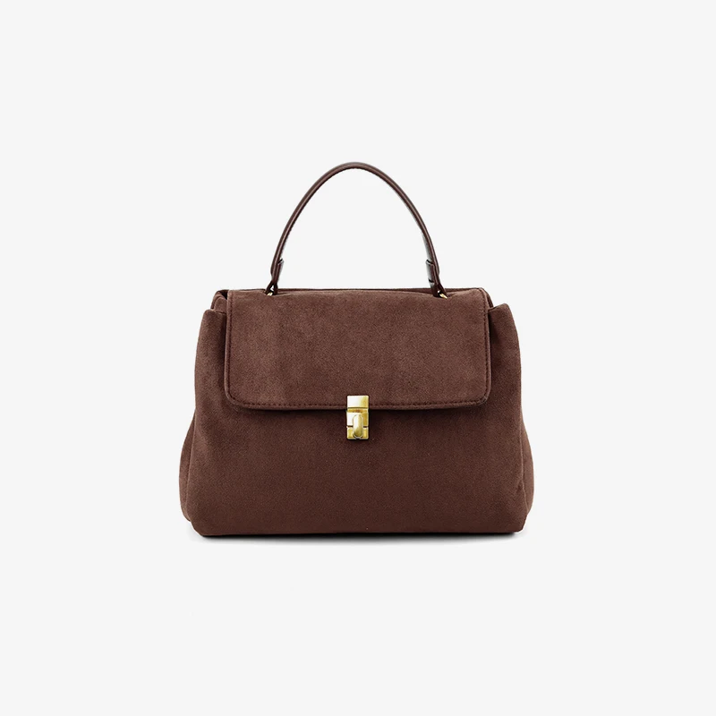 England Style Faux Suede Bags For Women Luxury Designer Handbags Purses 2023 New In Top Handle Lock Decoration Small Crossbody