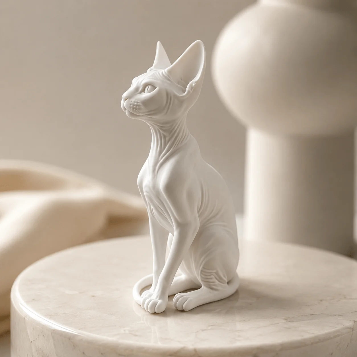 1/2 Piece Set of Simple White Hairless Cat Sculptures, Suitable for Living Room Shelves, Desks, and Bookshelves; Collectible Animal Sculptures and Home Decor Gifts; Halloween and Christmas Presents