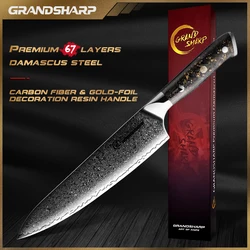 Grandsharp 8 Inch Professional Chef Knife 67 Layers 10Cr15CoMov Damascus Steel Kitchen knives Meat Vegetables Cooking Tools