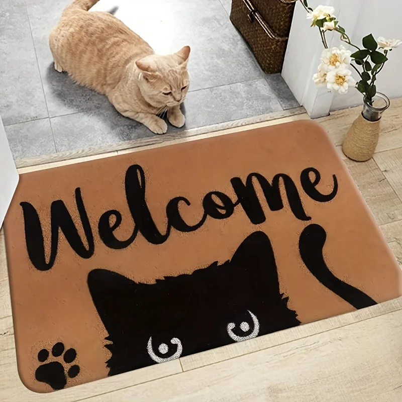 1 Pack Cat Welcome Door Mats Funny Cat Mats Indoor Outdoor for Entrance Porch Cat Lovers Spring Summer Housewarming Gift