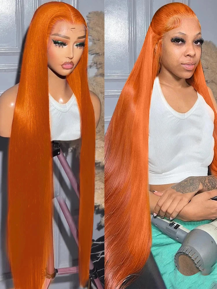 Ginger Orange Bone Straight 13x6 Lace Front Human Hair Wigs For Women 13x4 HD Transparent Lace Frontal Wigs Brazilian Remy Hair