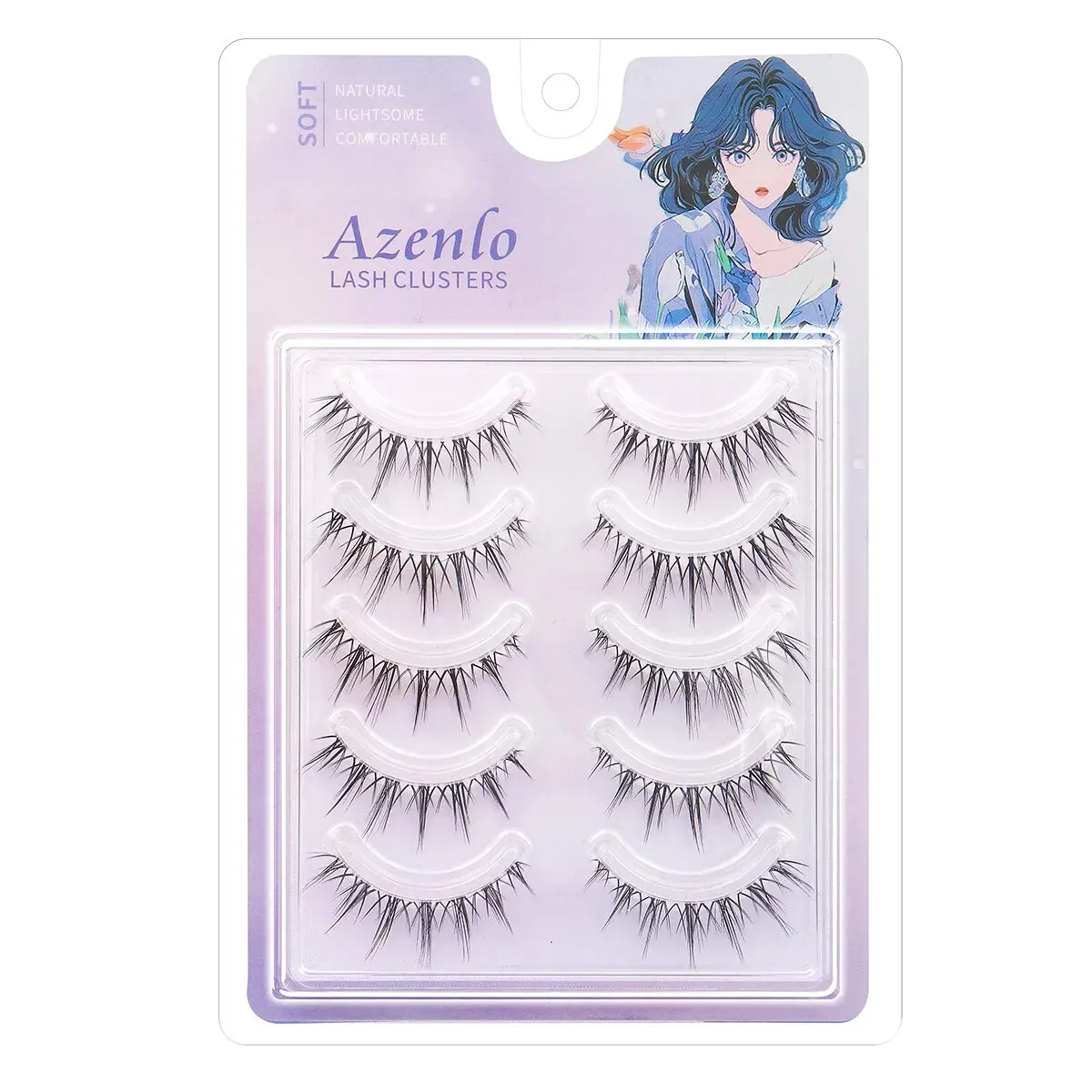 New 5 Pairs False Eyelash 3D Lashes Manga Clear Band Wispy Small Flame Under False Lashes Strip Natural Bottom Eyelashes Korean