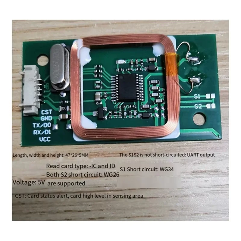 【FRESCO】 Módulo leitor de cartão RFID incorporado Mini 5V Uart 125Khz 13,56Mhz Suporte de frequência dupla