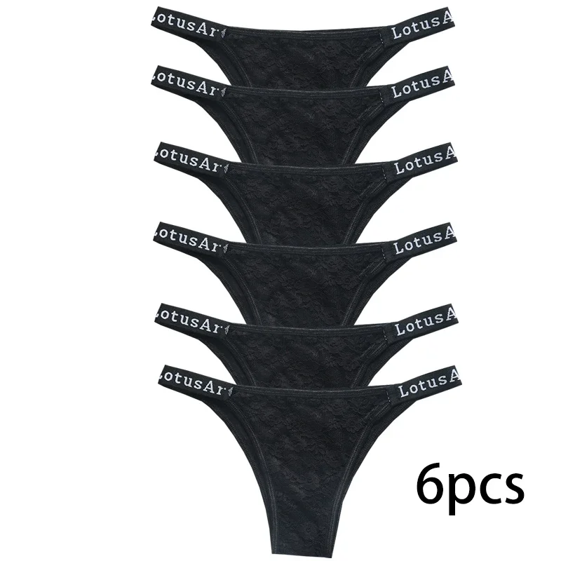 

6pcs Women's Thongs Panties Sports Breathable Low Waist Underwear Lingerie Sexy Female Lady Solid Color Lace G-String