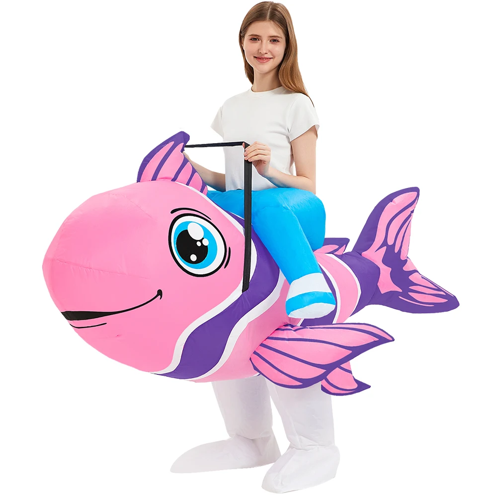 

Ride on Colorful tropical Fish Inflatable Halloween Costume 150-190 cm Adult Size,Blow up Costumes for Adult Halloween Party