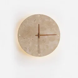 Marble Clock Wall Light Creative Wabi Sabi Yellow Living Room Nordic Restaurant Corridor Circular Travertine Decor Sconce Lamp