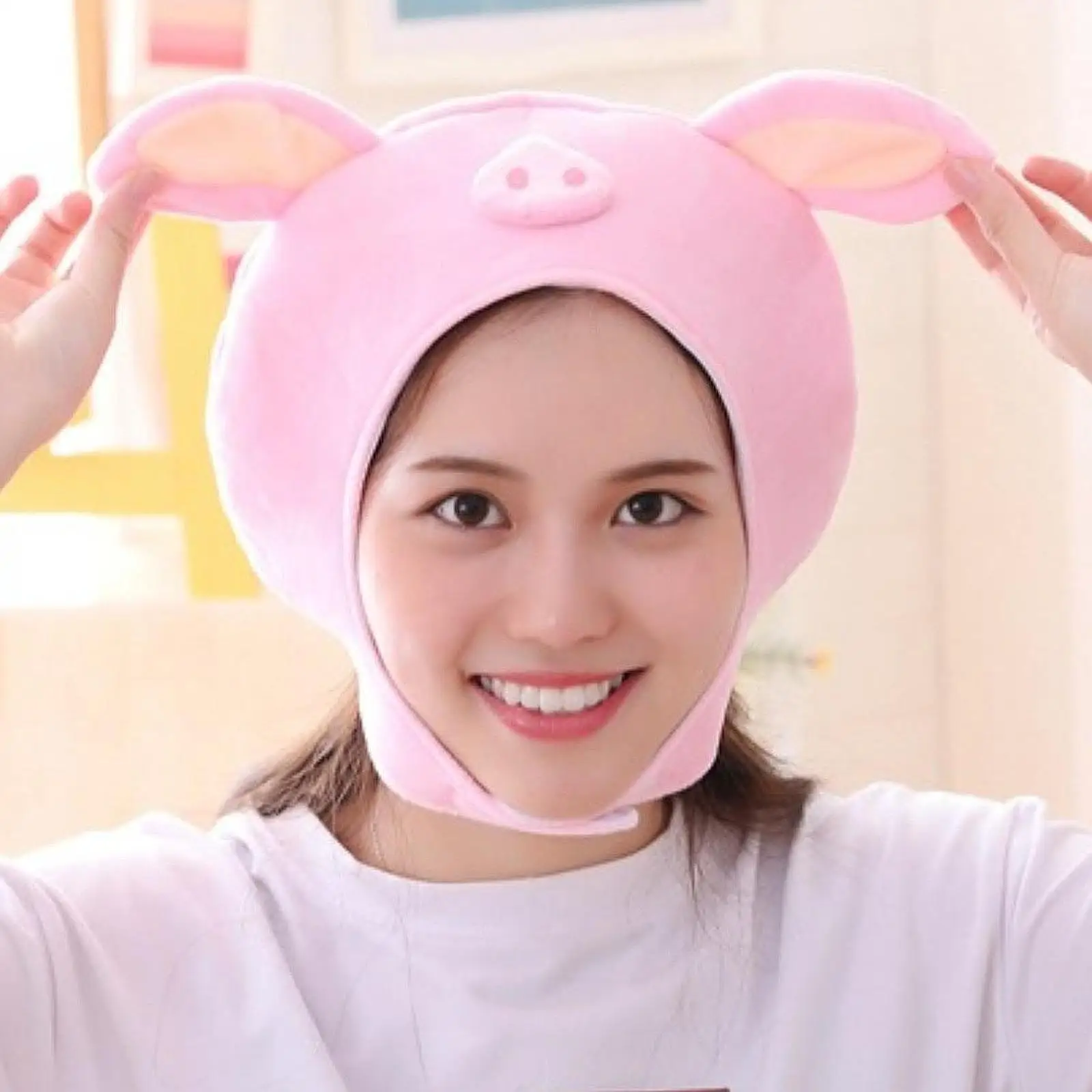 Cute Plush Pig Hat Cartoon Halloween Costume Women Headwear Soft Animal Hat Cap for Cosplay Halloween Holiday Fancy Dress Party