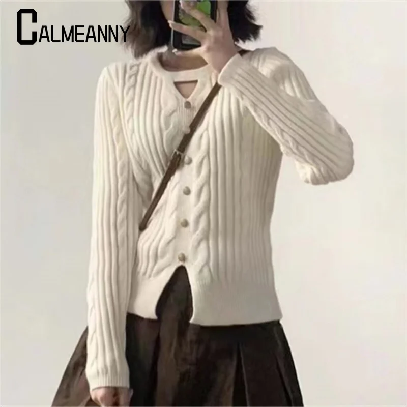 2024 Autumn and Winter New Korean Edition Women's Coat Small Fragrance Split Fried Dough Twists Knitwear Design Cardigan