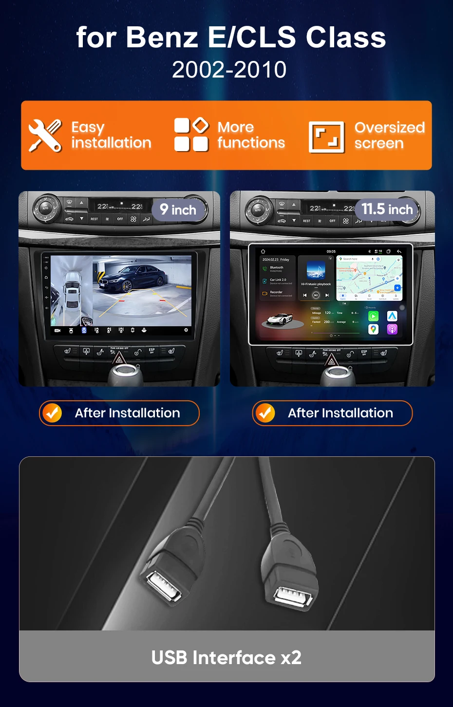 Junsun Wireless CarPlay Android Auto Autoradio für Mercedes Benz E-Klasse W211 E300 2002-2010 Multimedia GPS Navigation SWC RDS 4G Wifi Auto Intelligente Systeme – Detail 3
