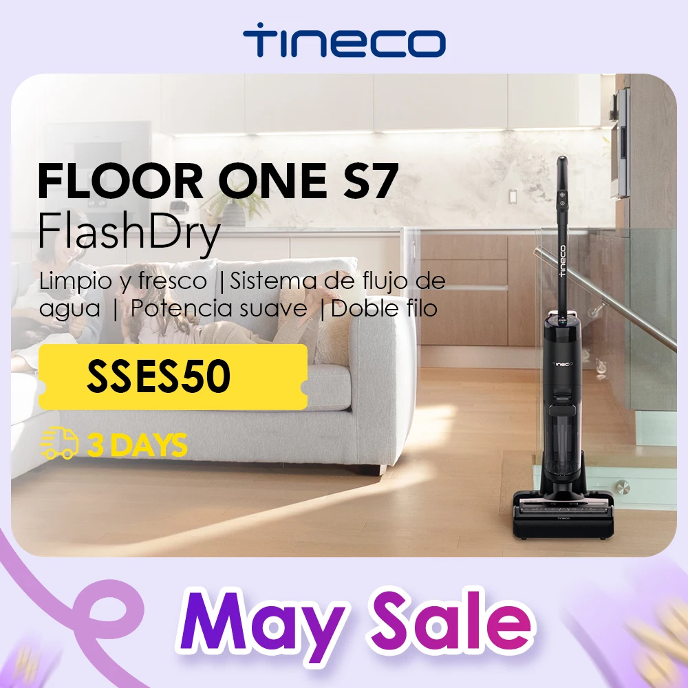 Tineco Floor One S7 FlashDry Aspiradora Inteligente Seco y Húmedo Sin Cable Funcionamiento Prolongado Suciedad Pegajosa Autolimpieza Secado Rápido Limpieza de Bordes Batería de Larga Duración