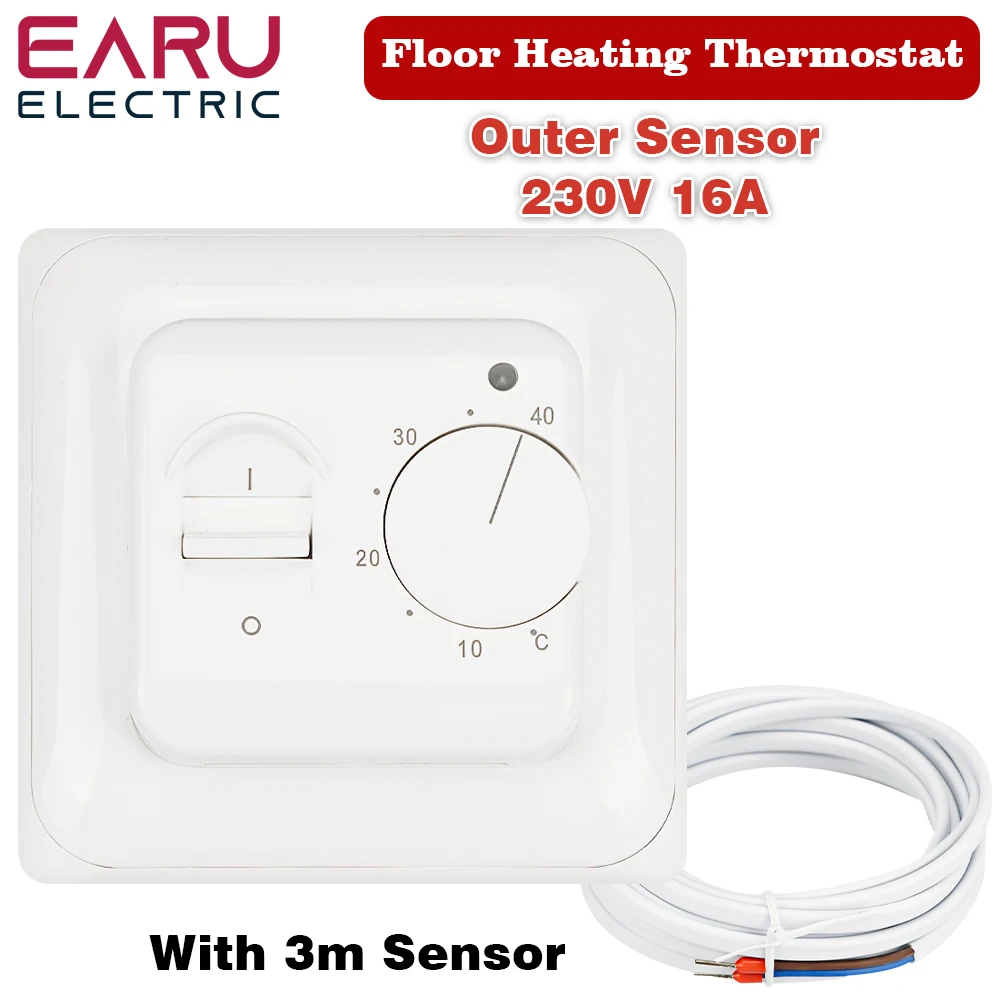 220V 16A Electric Floor Heating Room Thermostat Manual Floor Heating Cable Thermostat Temperature Controller Meter with Sensor