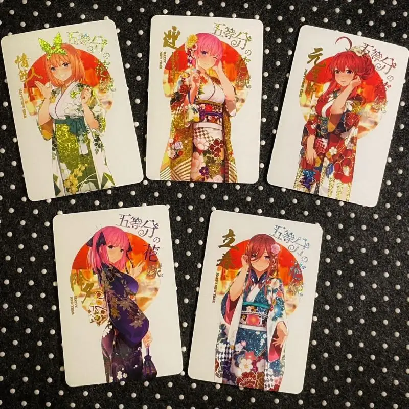 5Pcs The Quintessential Quintuplets Nakano Miku Anime Characters Bronzing Collection Flash Card Children's Toys Christmas Gift