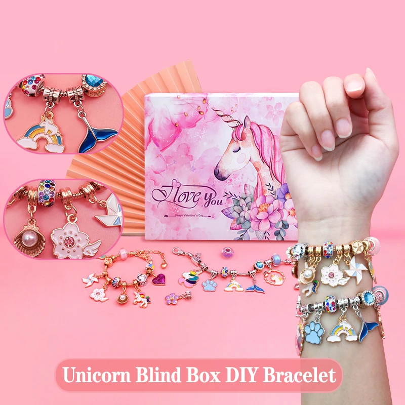 24 Countdown Calendar Advent Surprise Unicorn Blind Box Set Christmas Charms Bracelet Set DIY Creative Beaded Child Gifts