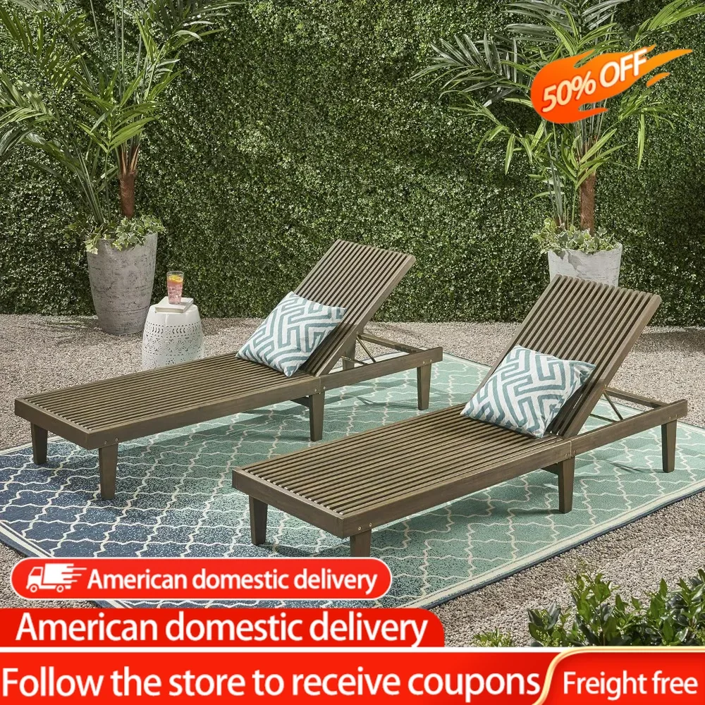 

Chaise Lounge Chair Outdoor Wooden Chaise Lounge (Set of 2) Gray Finish Deck-chair Recliner Reclining Living Room Furniture Home