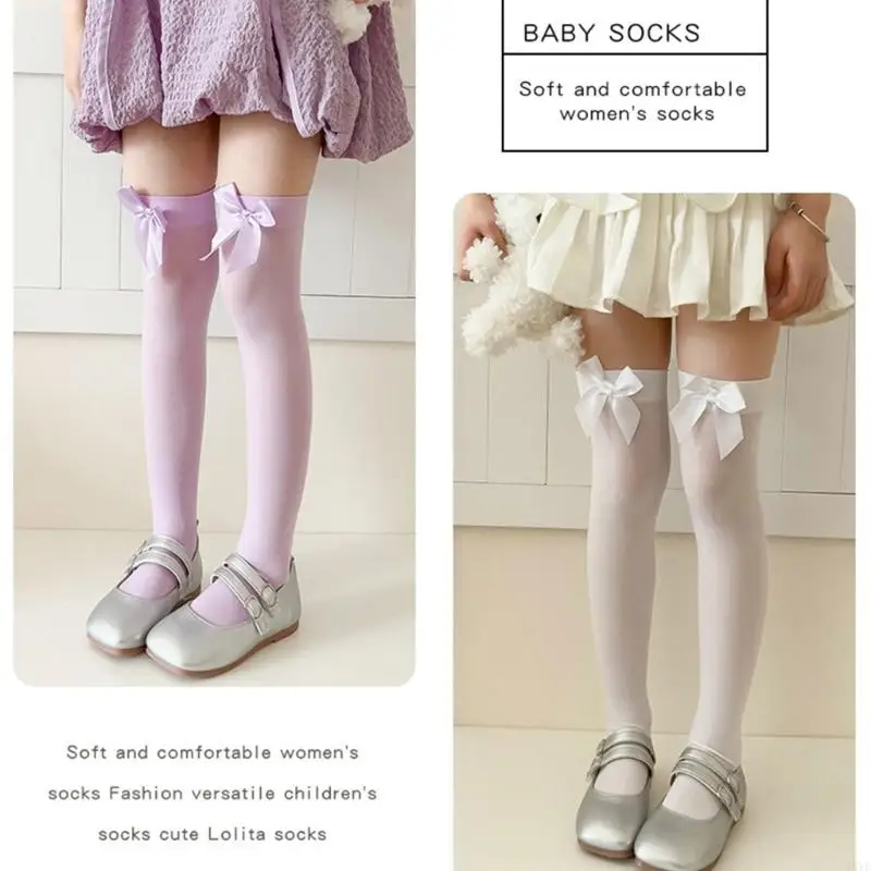 L5YF 3-13Y جوارب الطفل Bowknot التفاصيل الأطفال طول الركبة الجوارب الرضع الاطفال جوارب أنبوبية طويلة الجوارب الأنيقة #4