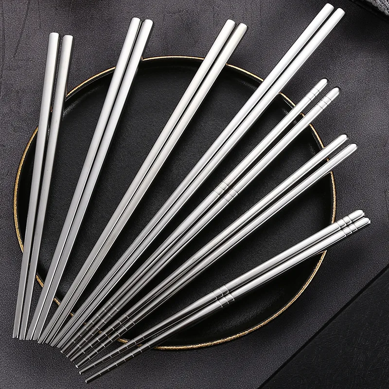 

304 Stainless Steel Chopsticks Heat Insulation Anti-scalding Anti-slip Chopsticks Korean Square Round Metal Chopsticks