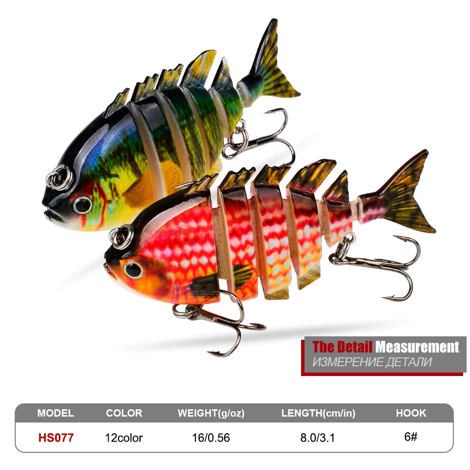 

PROBEROS 1pcs Multi Jointed Fishing Lure 12 Color 6 Segments Swimbait 8cm 16g Lifelike Joint Bait Wobblers 6# Treble Hook hs077