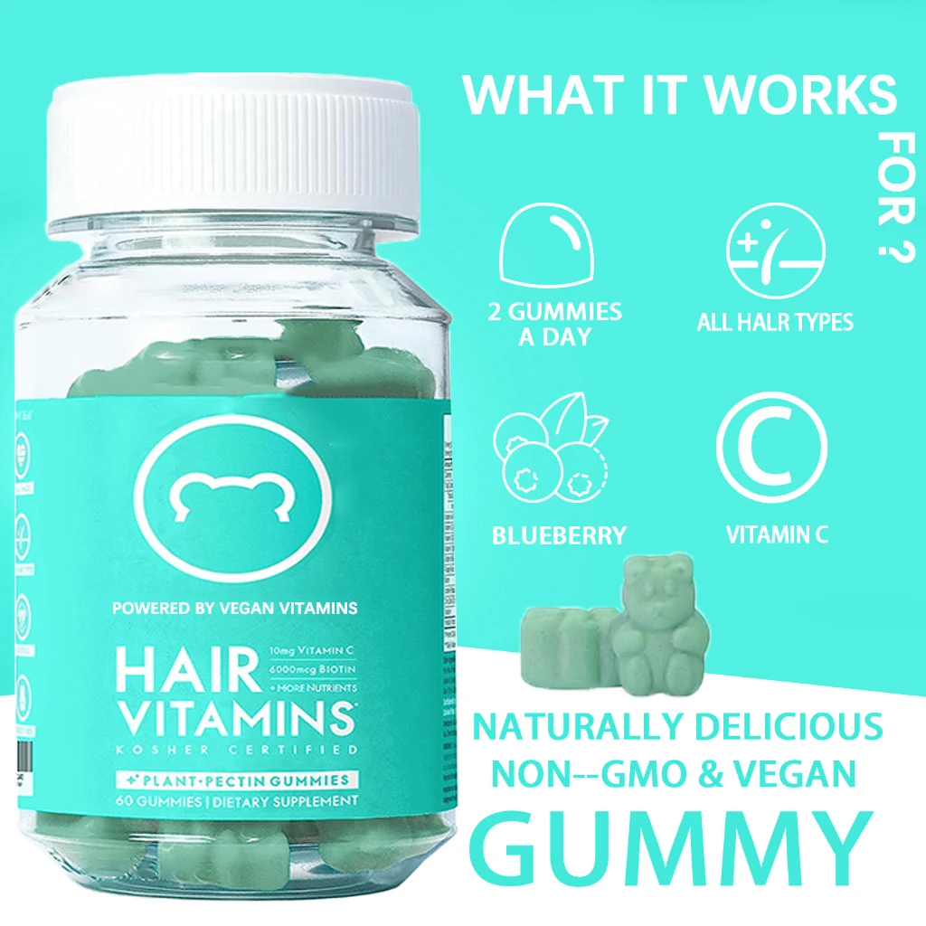 

Premium Vegan Hair Vitamins Supplement - Hair, Skins & Nails Collagen & Biotin Gummies, Hair Growth Fast Gummy for Men & Women