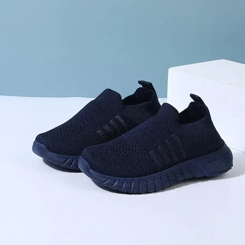 Solid Color Breathable Knitted Sports Shoes For Children Aged 1-8 Slip-on Casual Shoes Cross-border Explosion Style