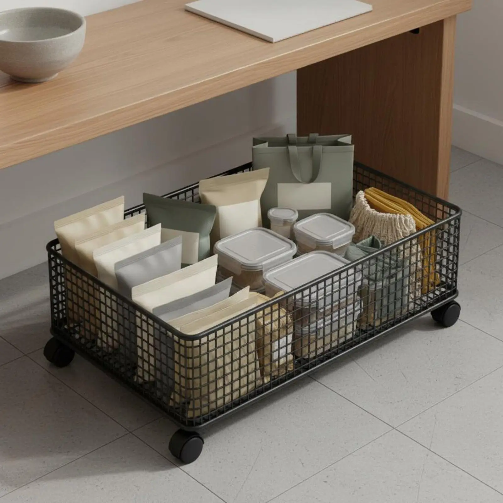Rolling Children Storage Cart Iron Pull Out Storage Basket Multi Use Organizer Box for Under Sofa Kids Toys