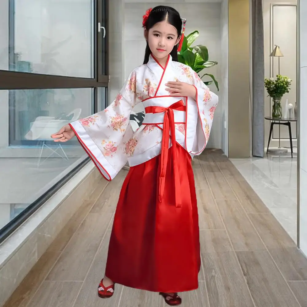 

Toddler Dress Traditional Chinese Hanfu Dress for Kids Adjustable Belt Long Sleeve Stage Performance Costume with Cloak Cosplay