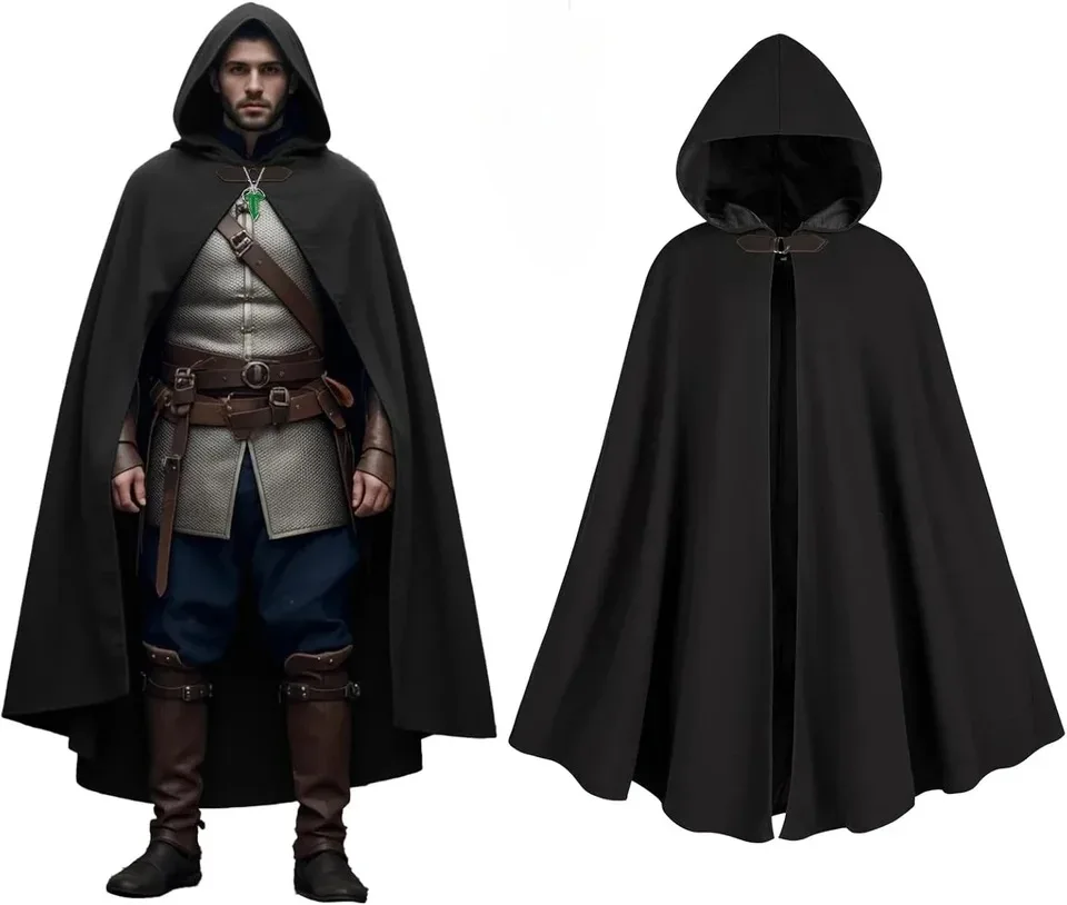 Cloak And Hood Men's Medieval Clothing Men's Round Metal Button Cloak And Leafy Brooch Necklace