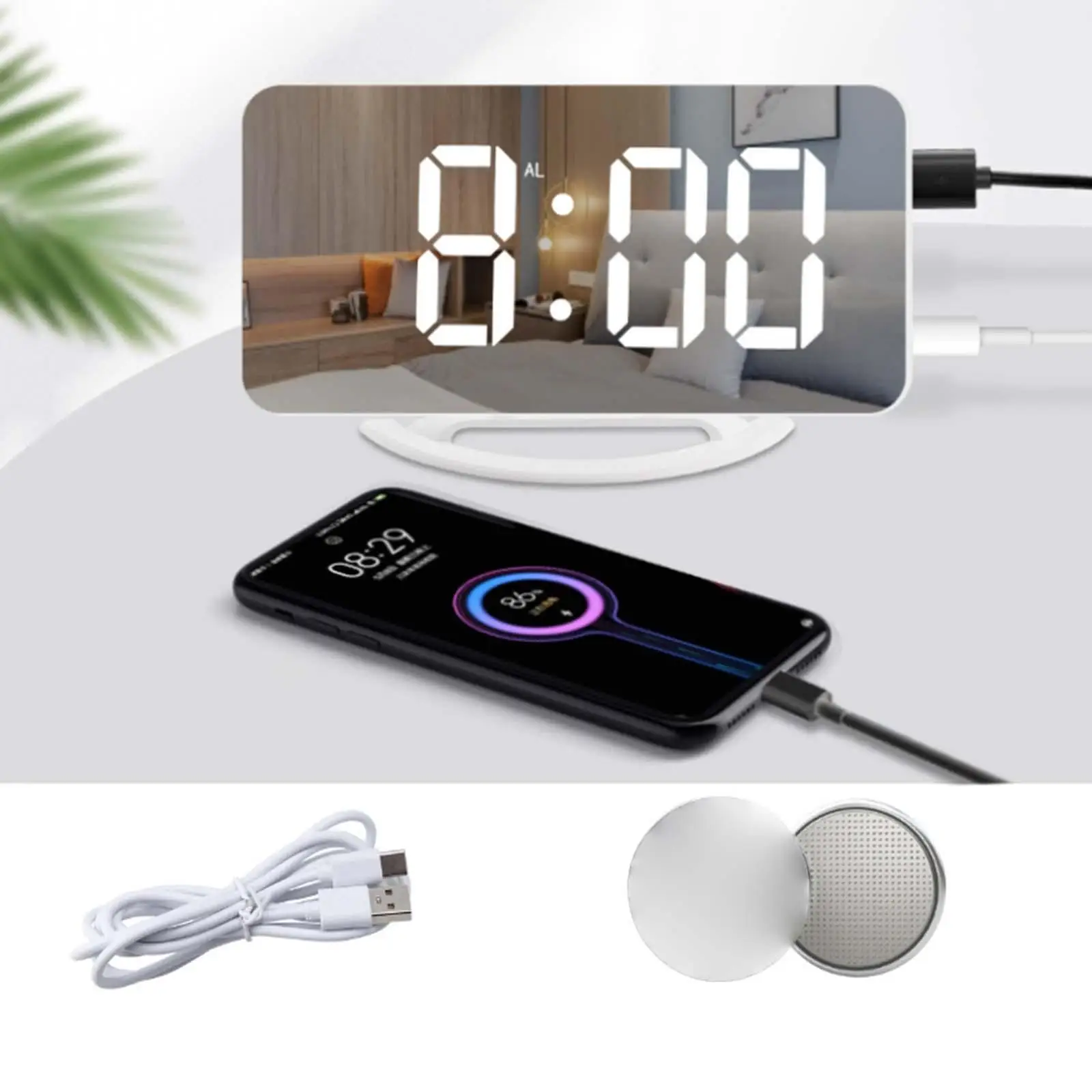 12/24 Hour Loud Alarm Clock with Vibrator Phone Charger Large LED Display Table